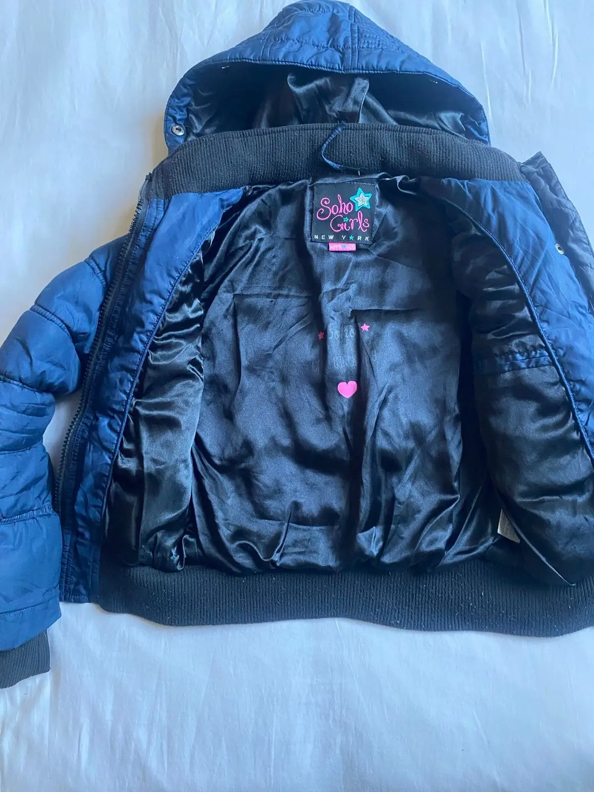 Blue Quilted Puffer Jacket with Hood