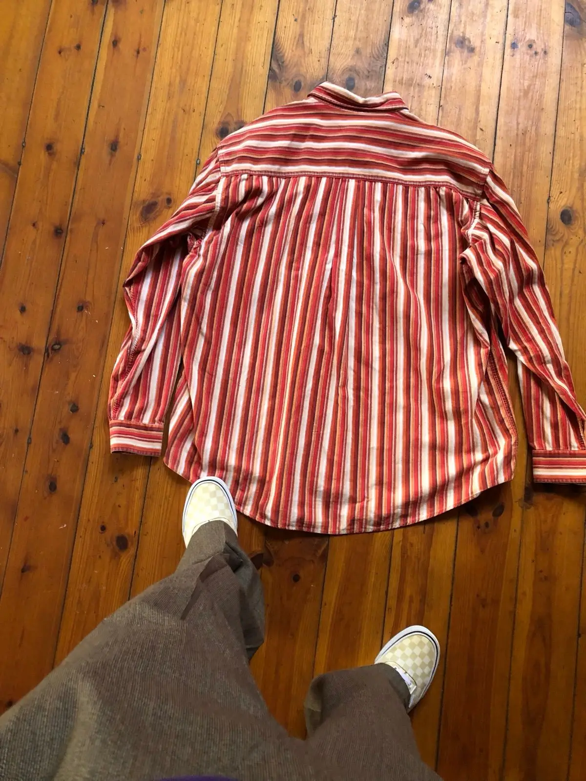 Vintage Red Striped Long-Sleeve Button-Up Shirt