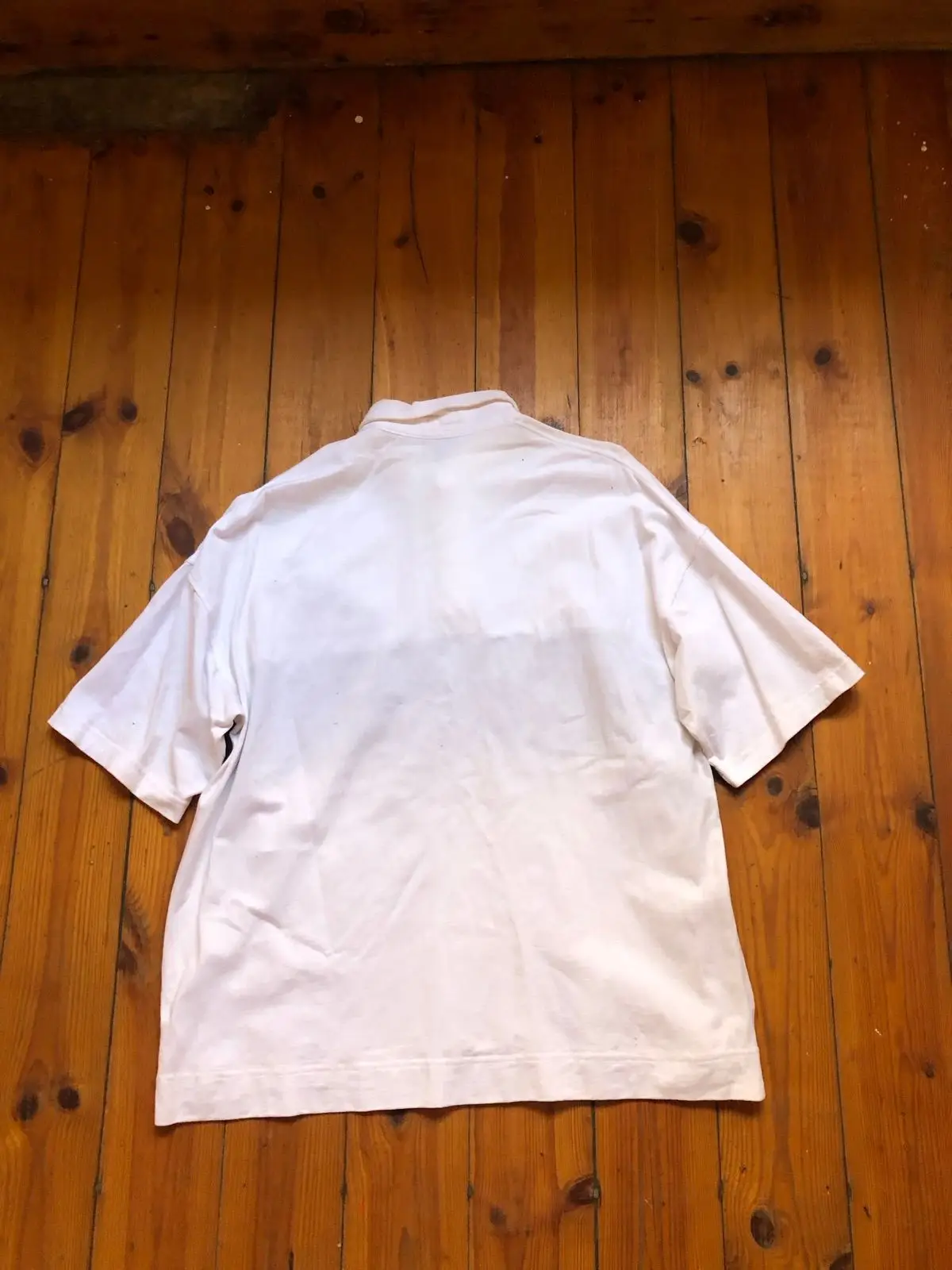 White Polo Shirt Eyes Lovetokyo Embroidered Graphic Size M