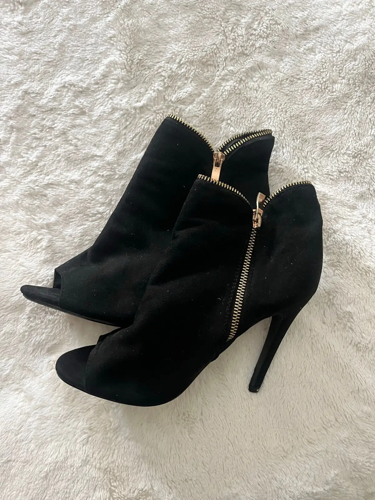 Black Open Toe Heeled Booties