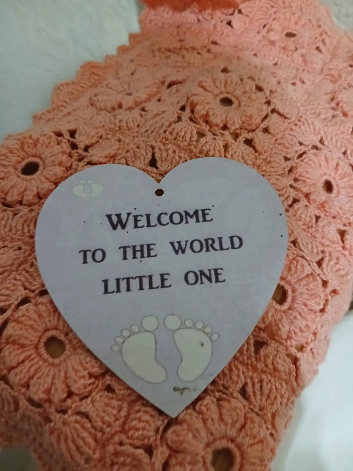 Handmade Peach Crocheted Baby Blanket
