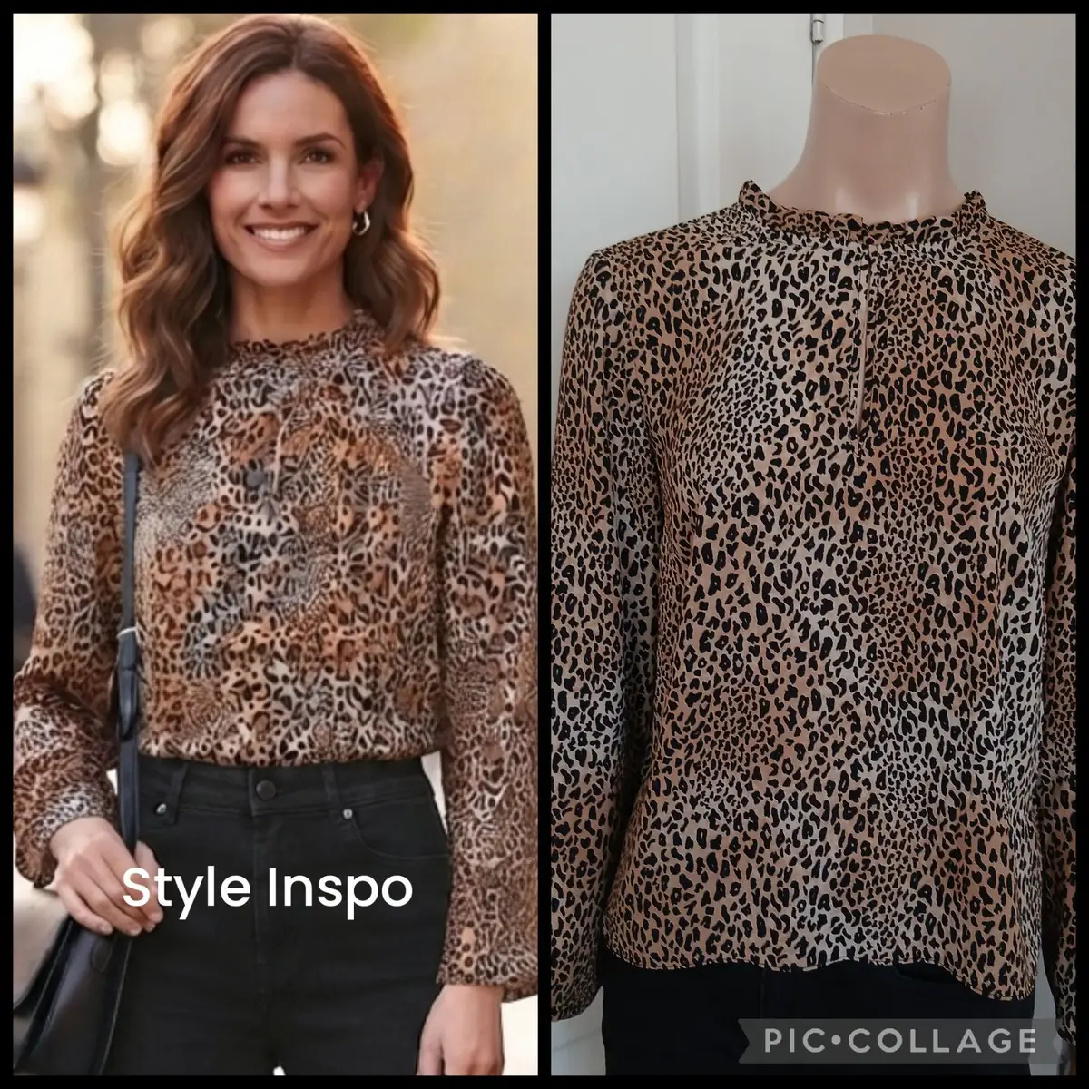 H&M Leopard Print Ruffle Neck Blouse