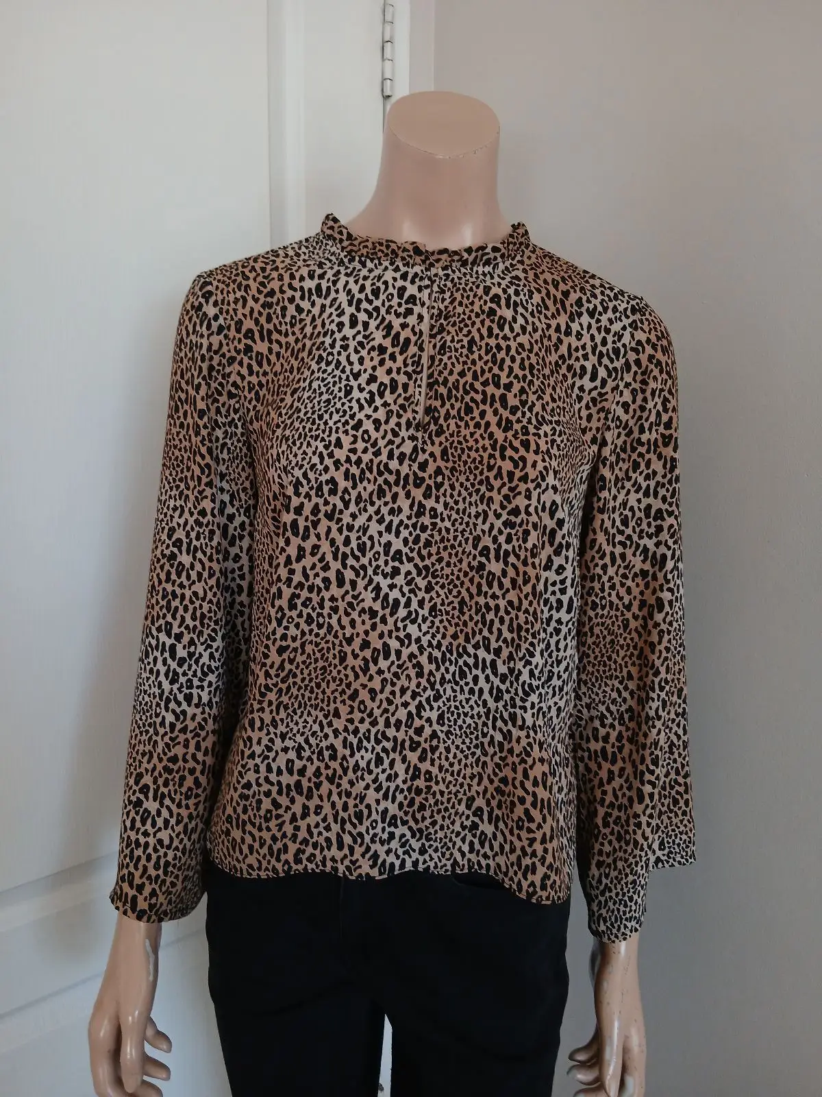 H&M Leopard Print Ruffle Neck Blouse