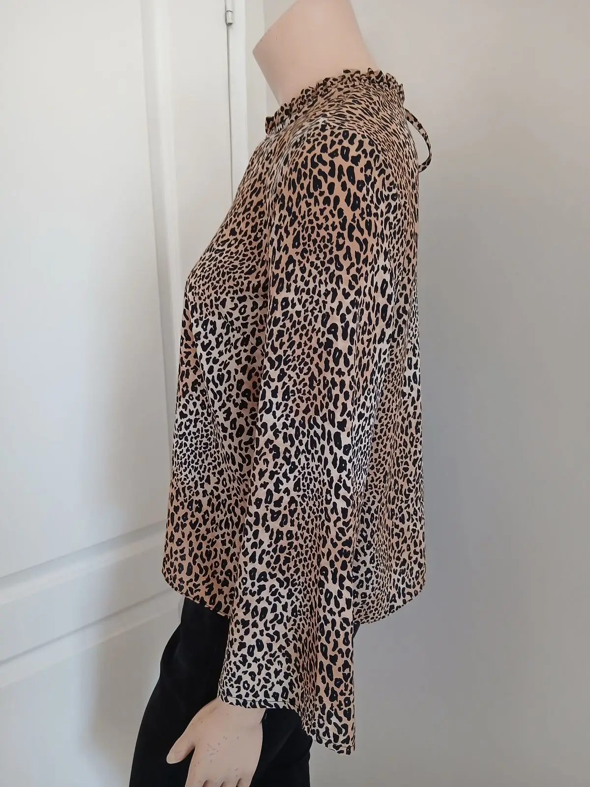 H&M Leopard Print Ruffle Neck Blouse