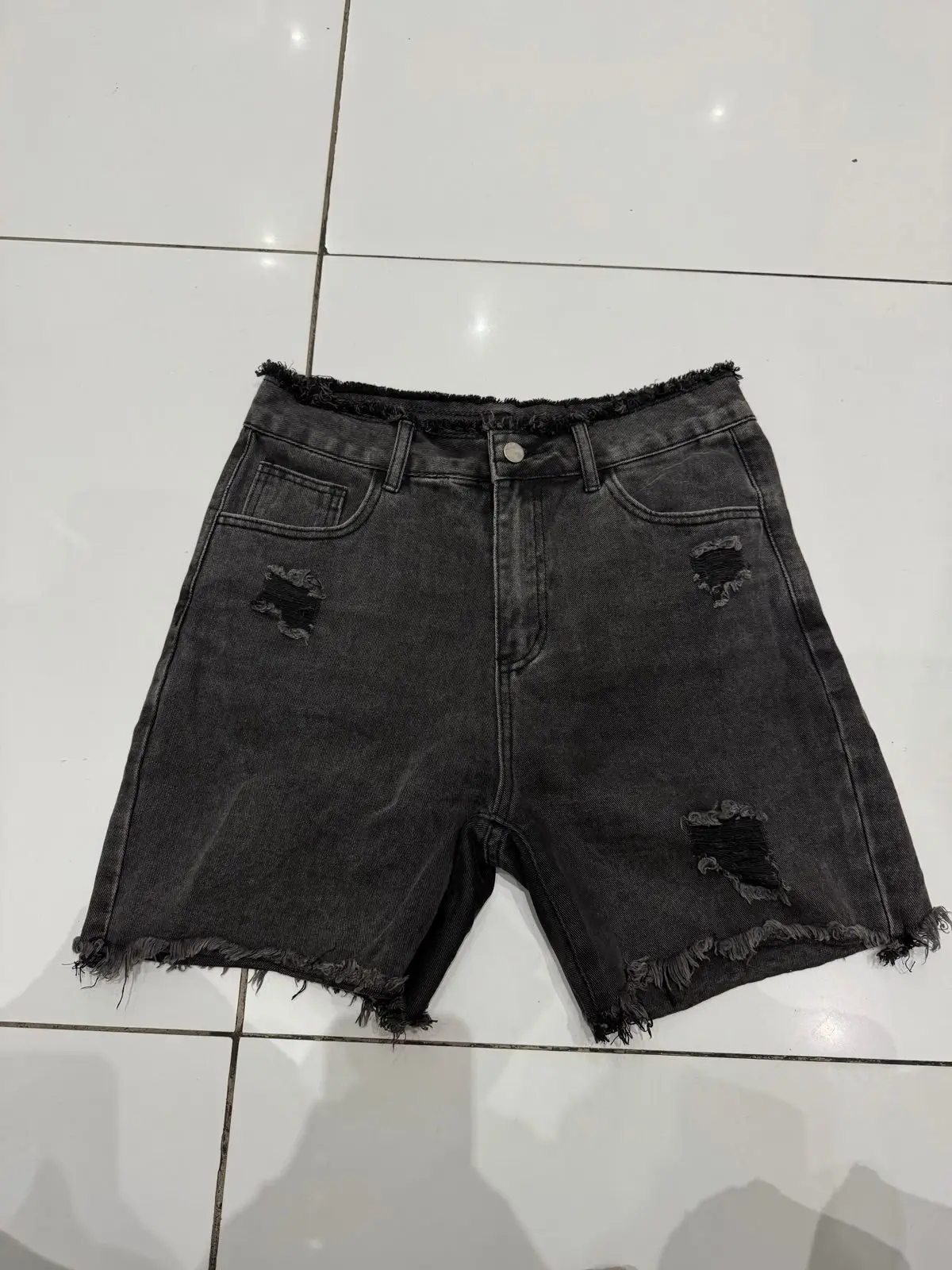 Shein Black Distressed Denim Shorts