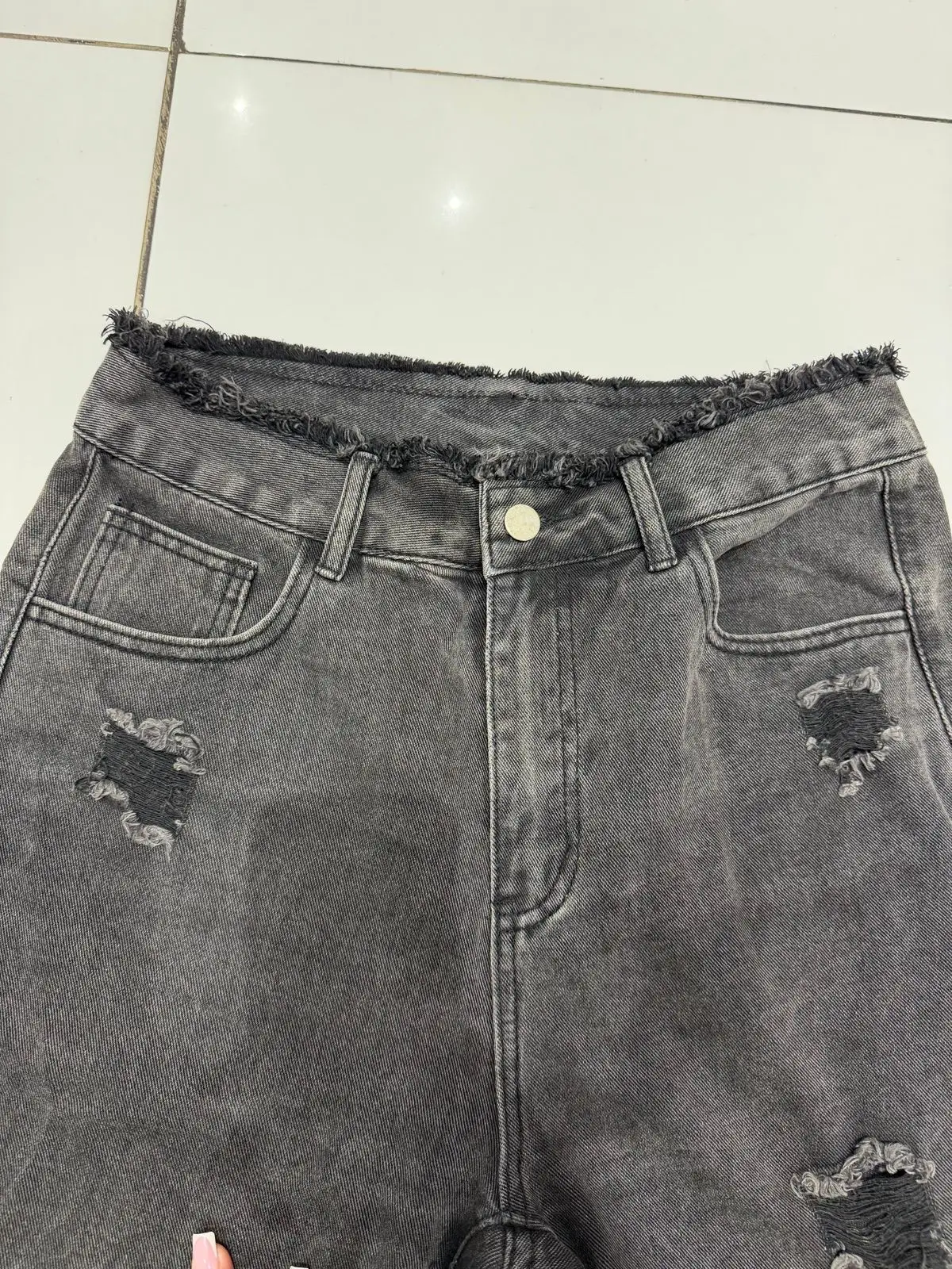 Shein Black Distressed Denim Shorts