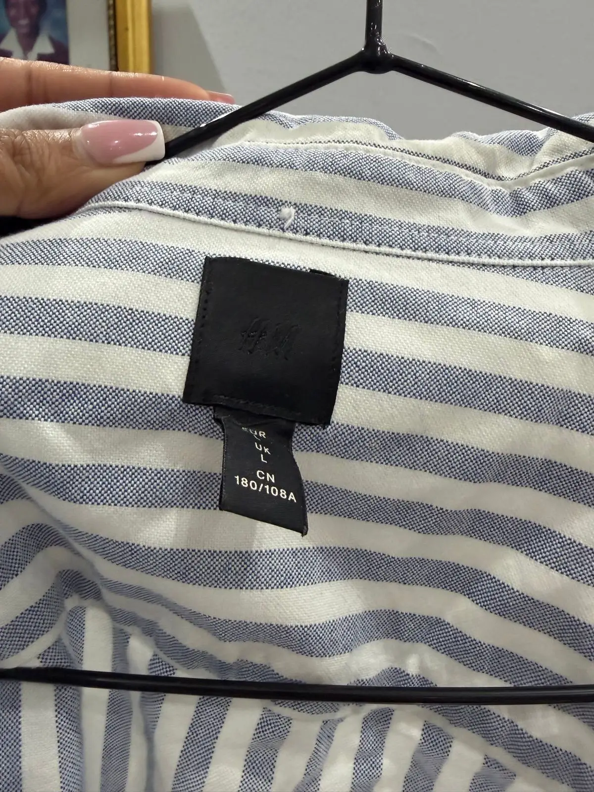 H&M Blue and White Striped Long-Sleeve Shirt