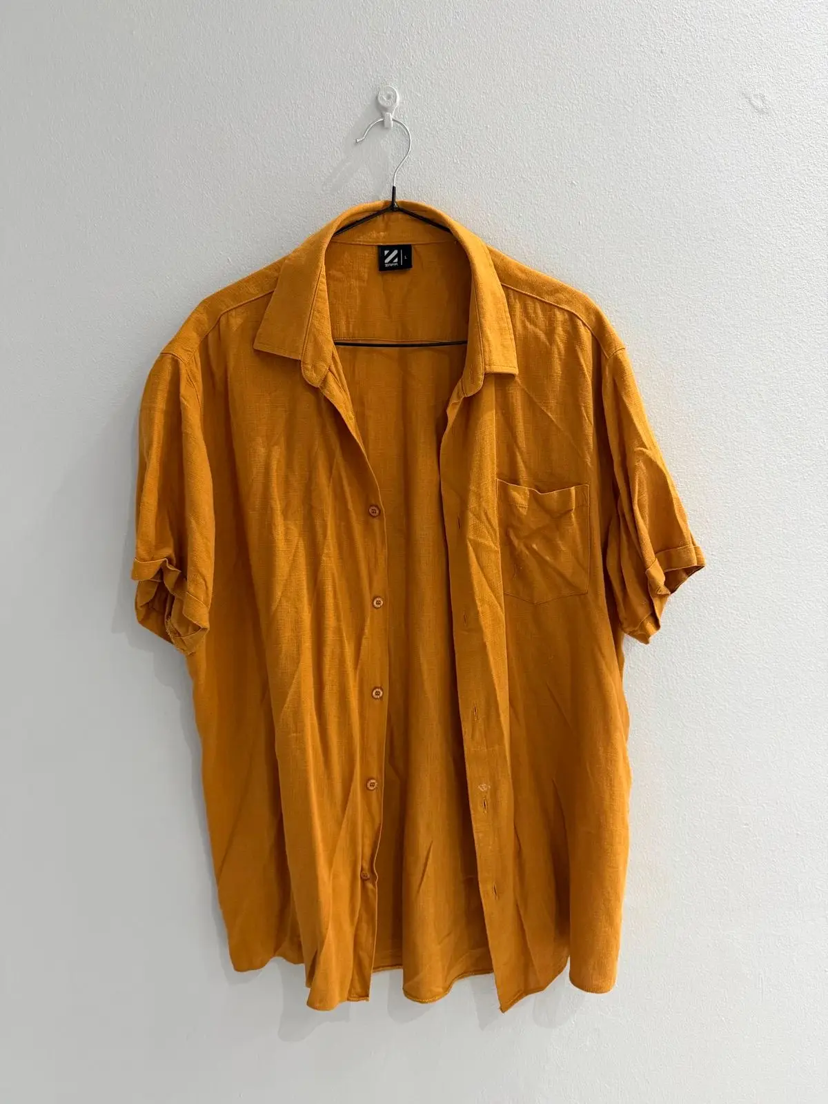 Zara Mustard Yellow Short Sleeve Button-Up Shirt