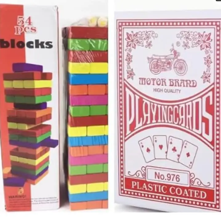 Blocks and playing cards