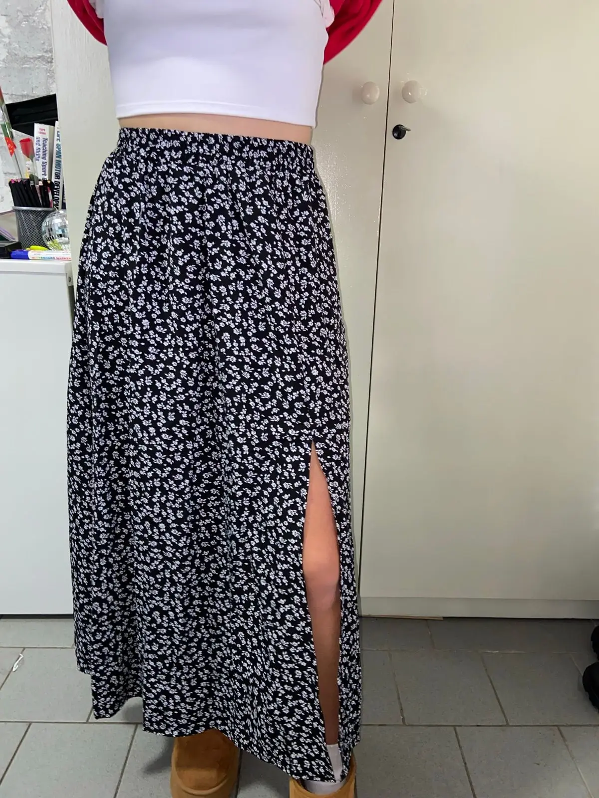 Shein Black and White Floral Print Skirt