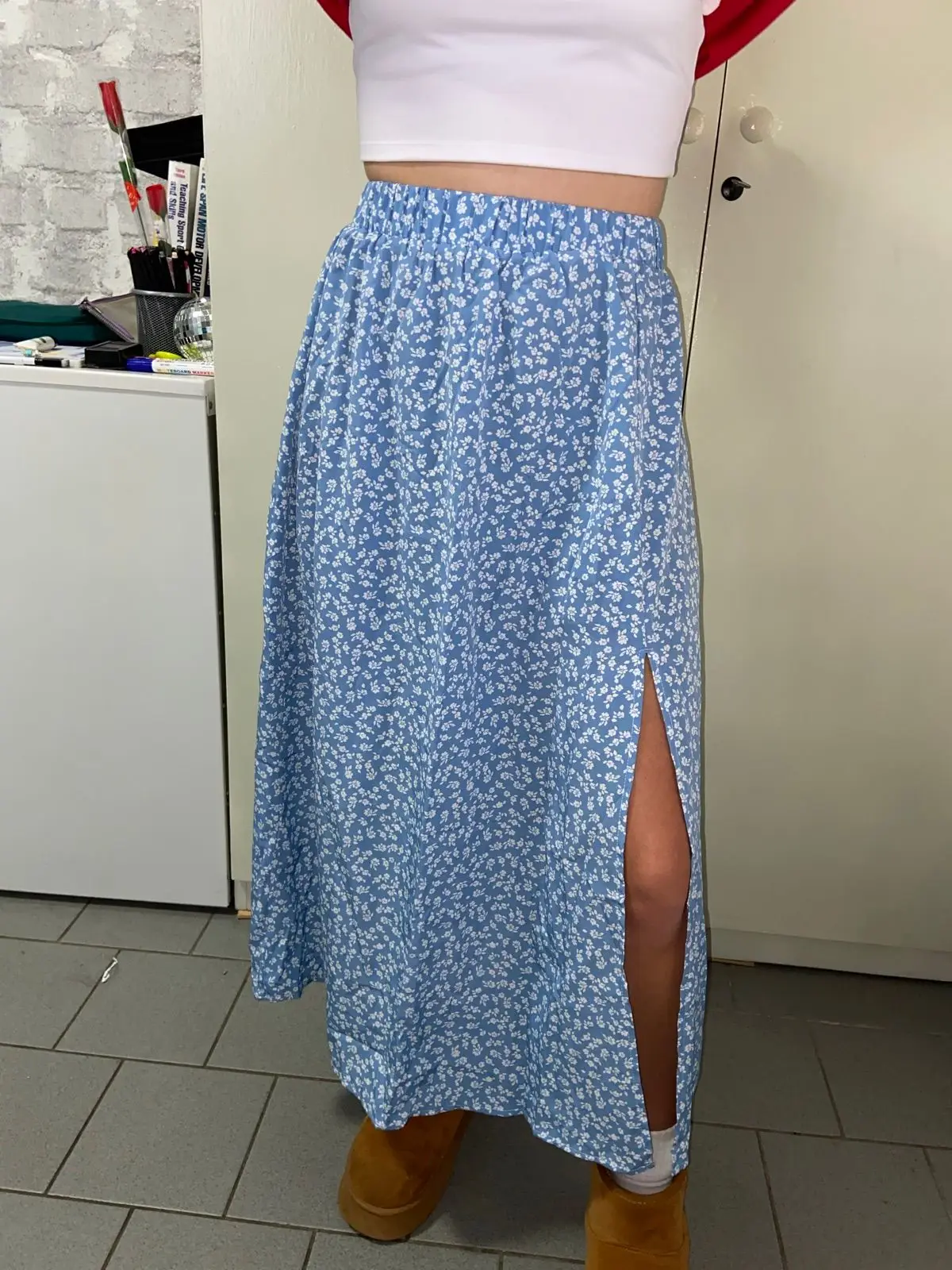 Shein Black and White Floral Print Skirt