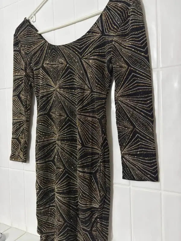 Black Glitter Knee length Dress