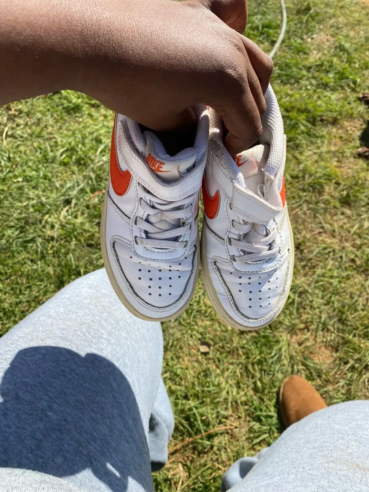 Nike White and Orange Kids Sneakers