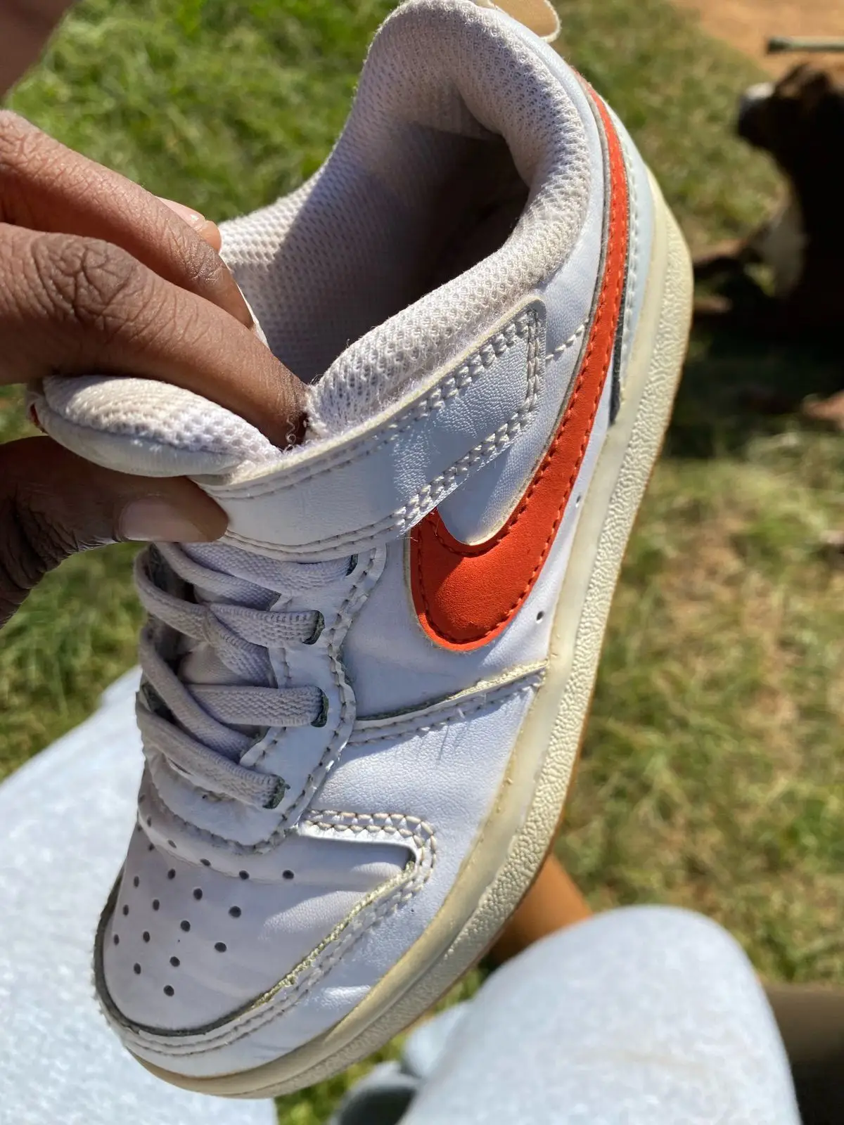 Nike White and Orange Kids Sneakers
