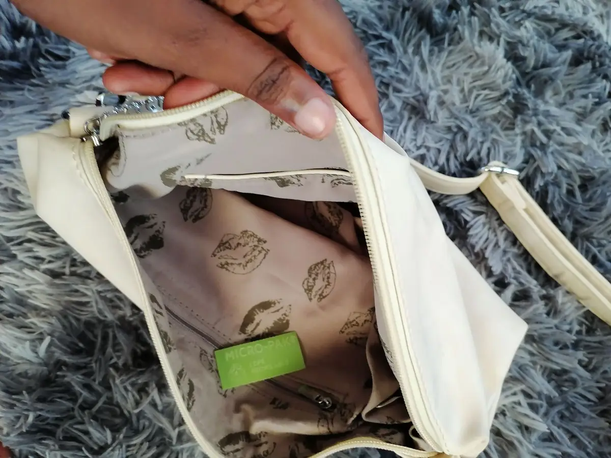 Cream Shoulder Bag with Patterned Lining