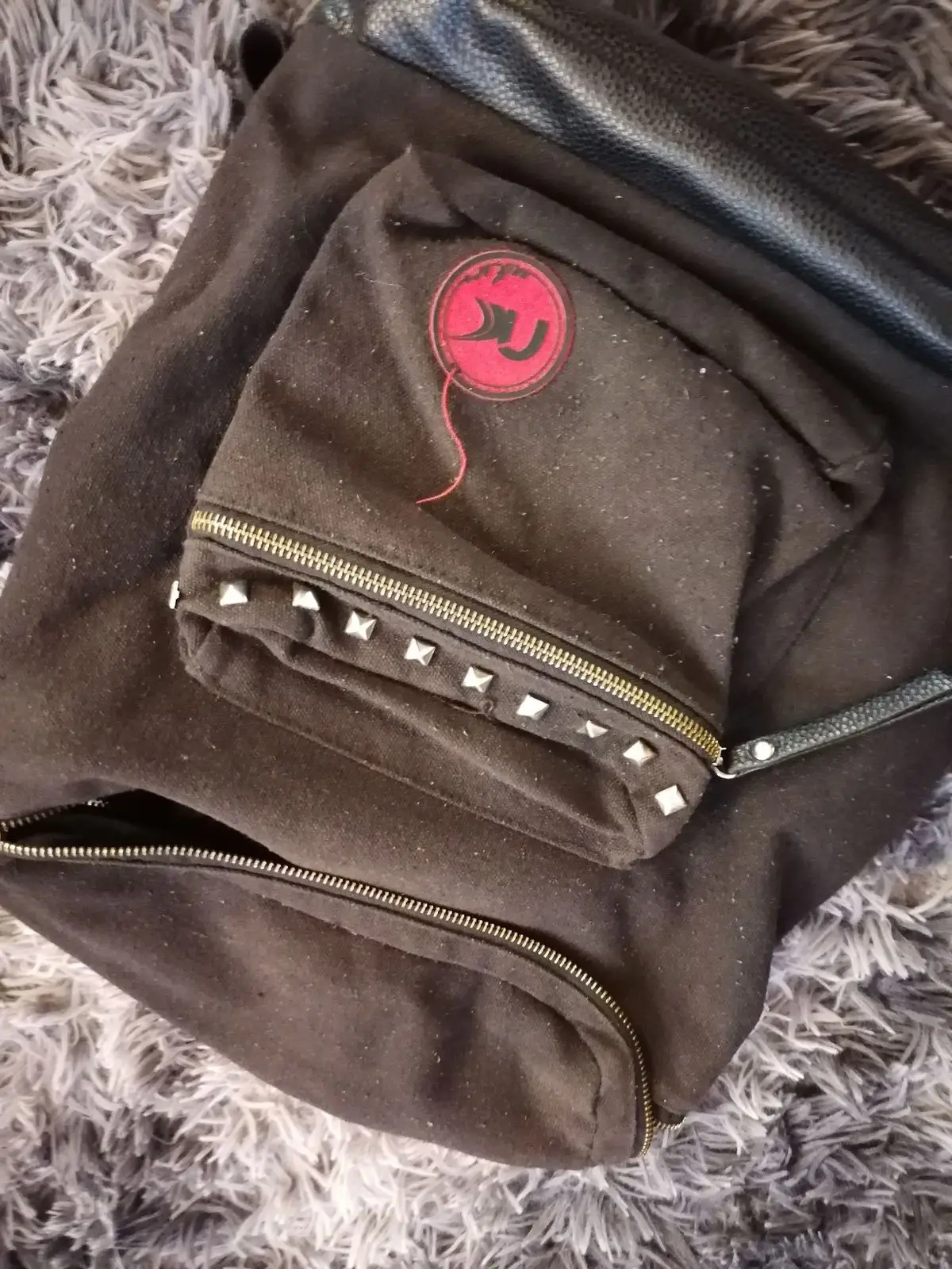 Black Canvas Backpack with Studded Pocket