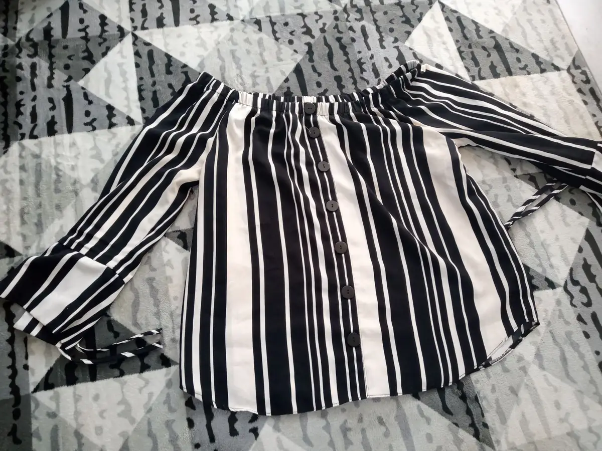 Mr Price Black and White Striped Off-Shoulder Top