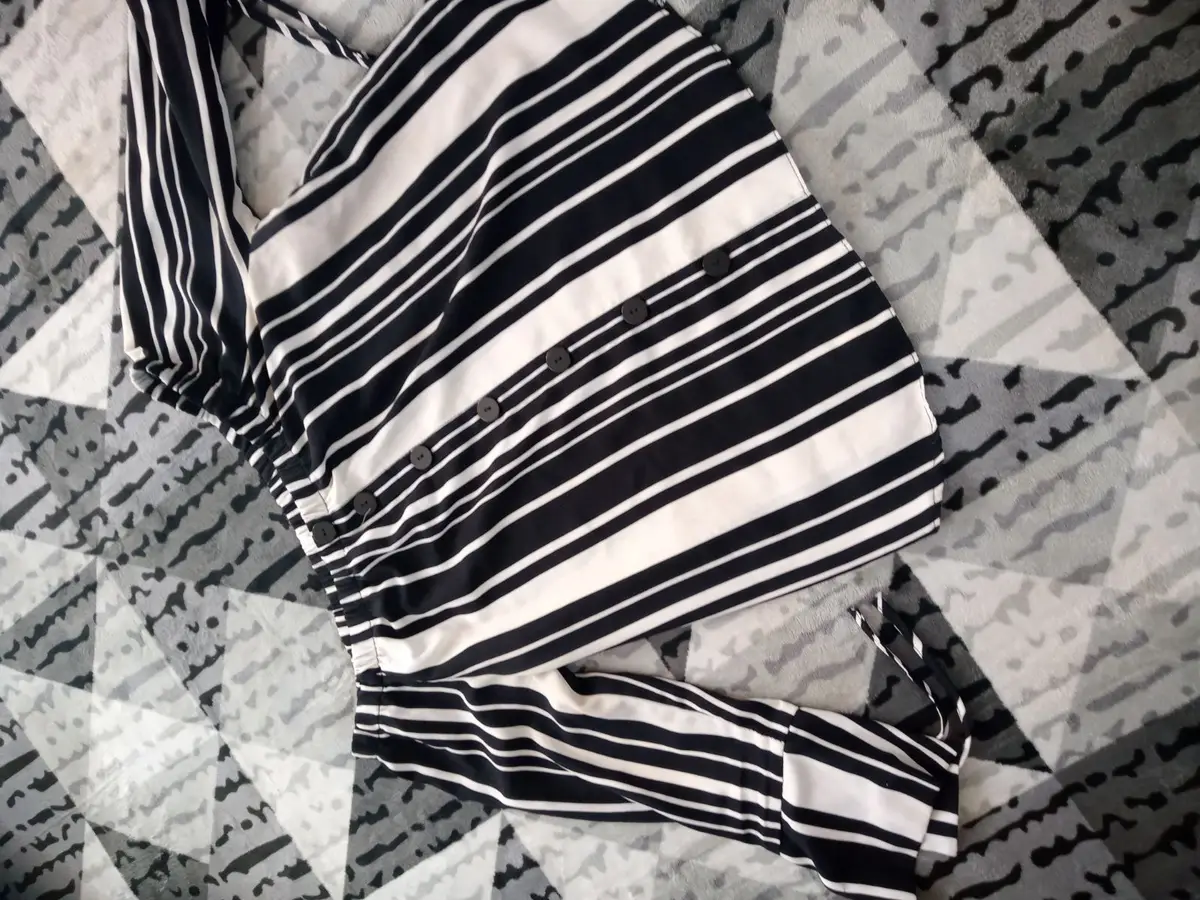 Mr Price Black and White Striped Off-Shoulder Top
