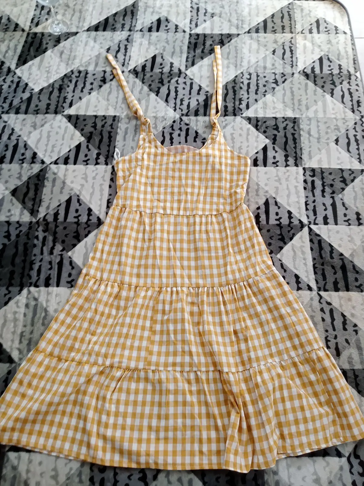 Yellow and White Gingham Tiered Dress