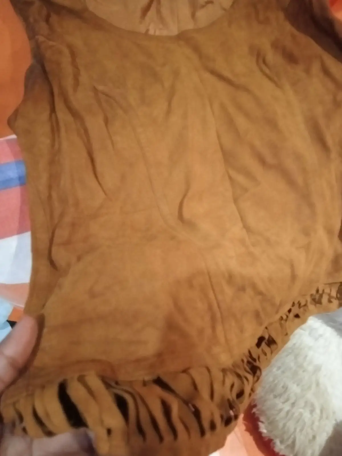 Brown Faux Suede Fringe Hem Top