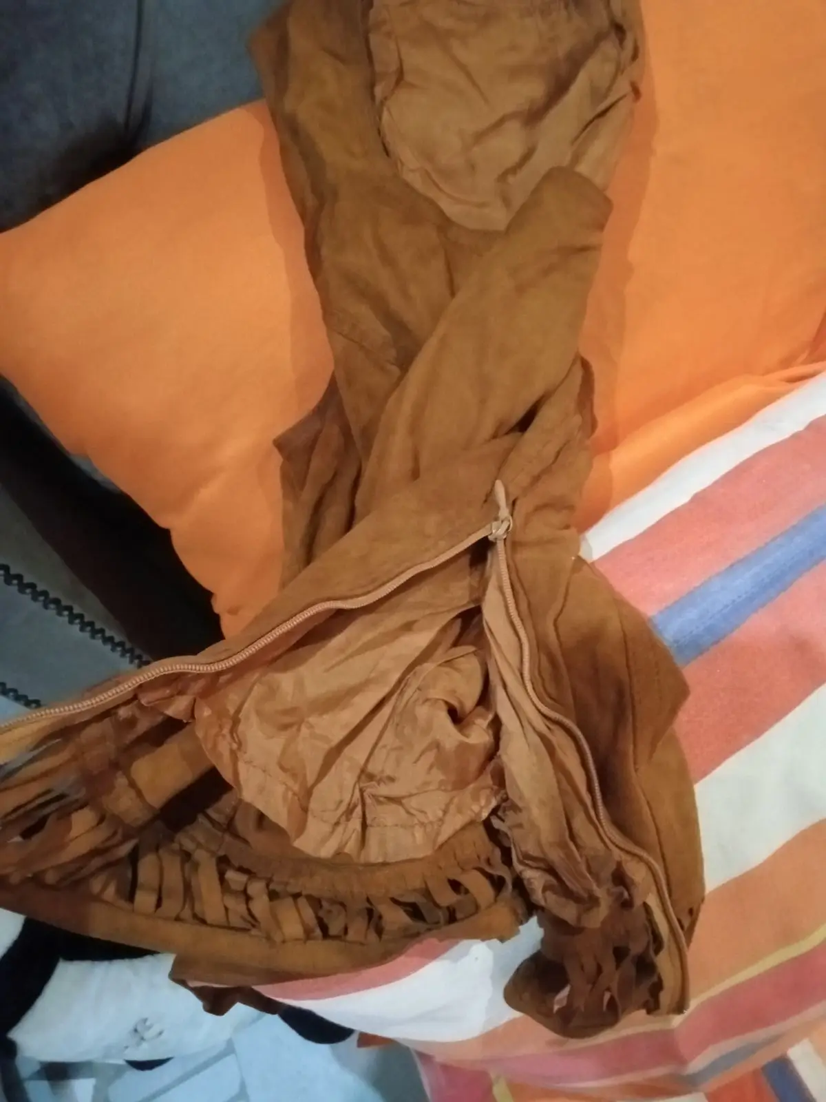 Brown Faux Suede Fringe Hem Top