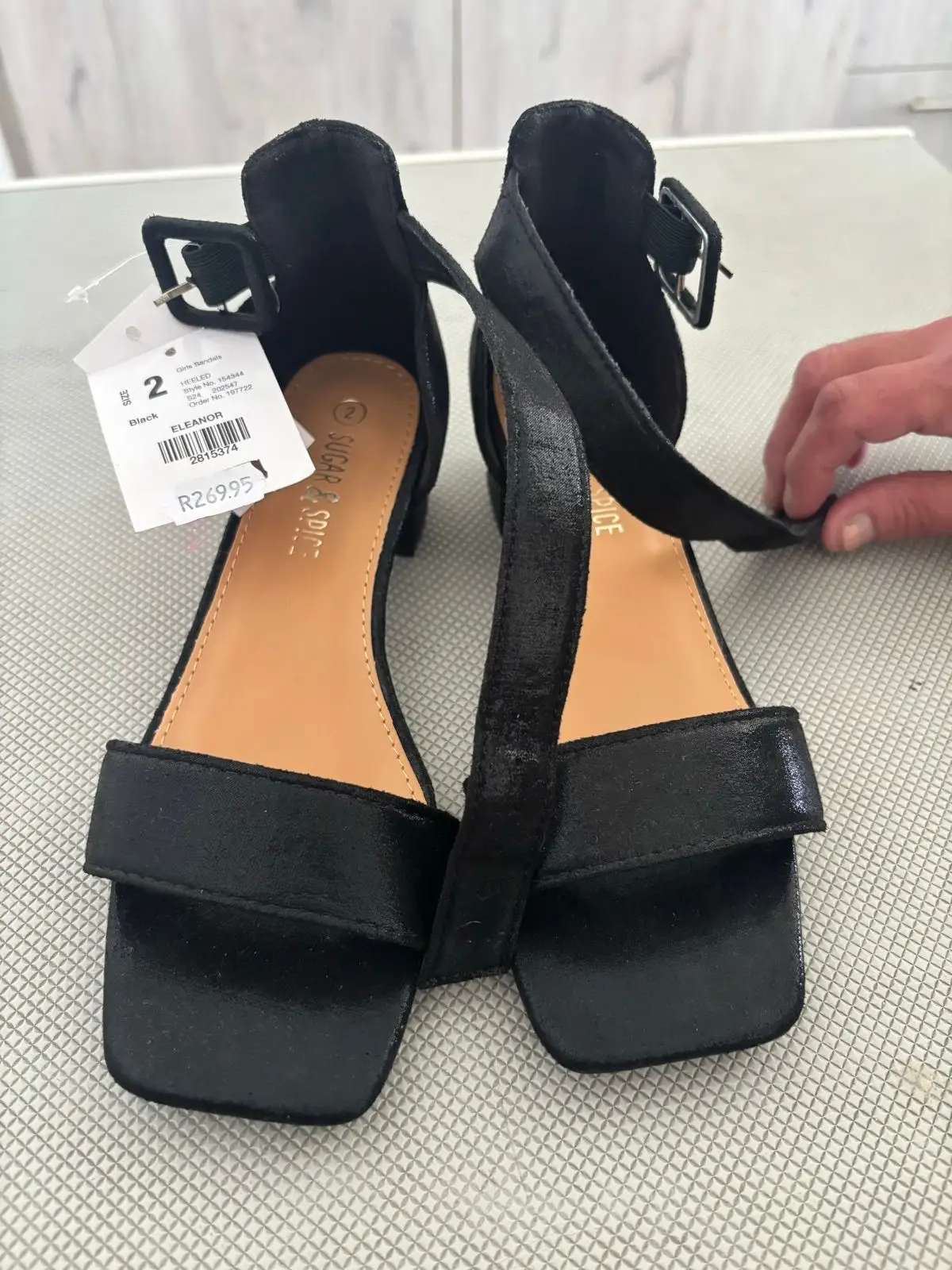 Sugar & Spice Black Heeled Sandals Size 2