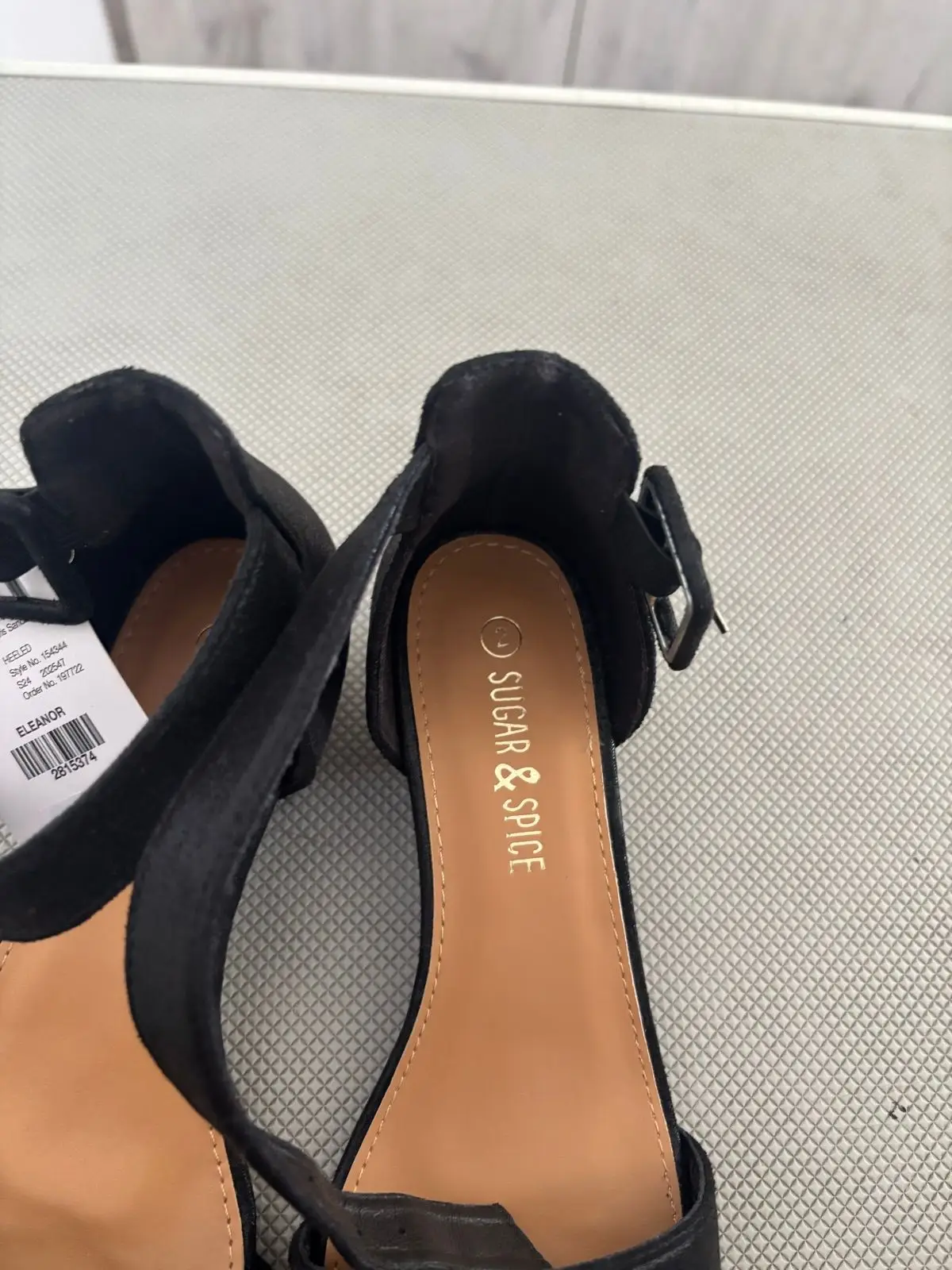 Sugar & Spice Black Heeled Sandals Size 2