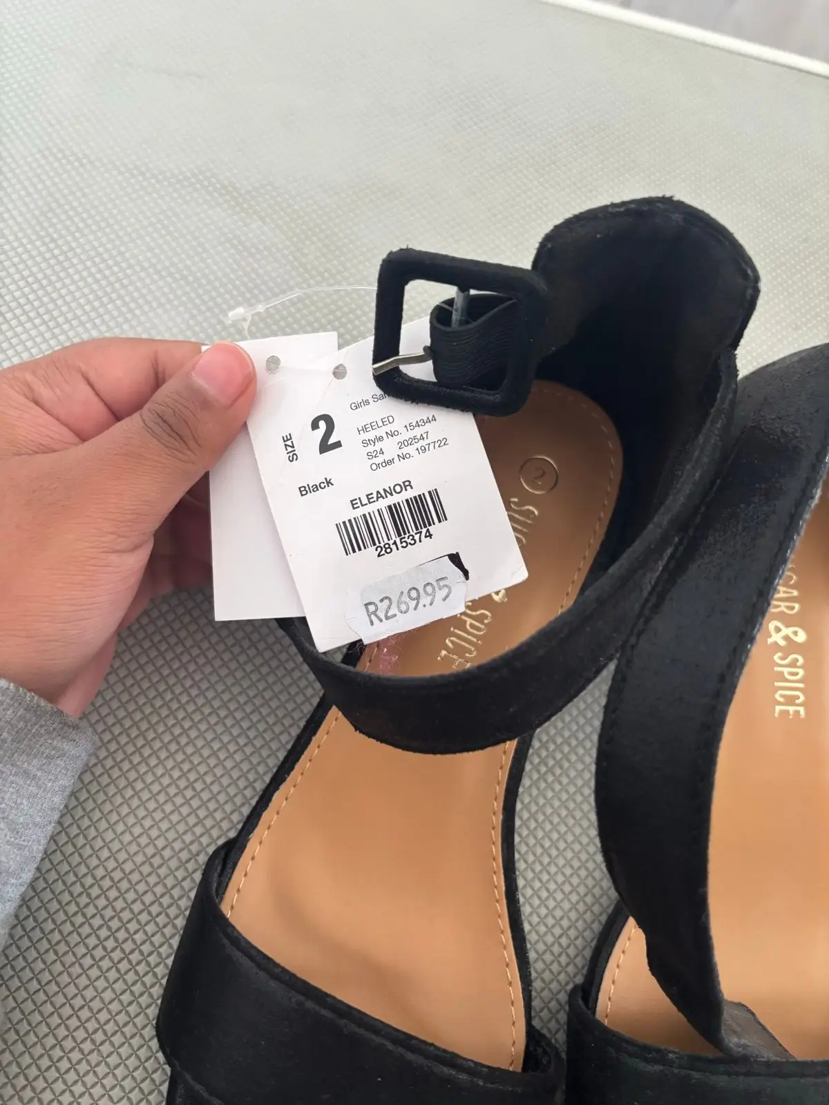 Sugar & Spice Black Heeled Sandals Size 2
