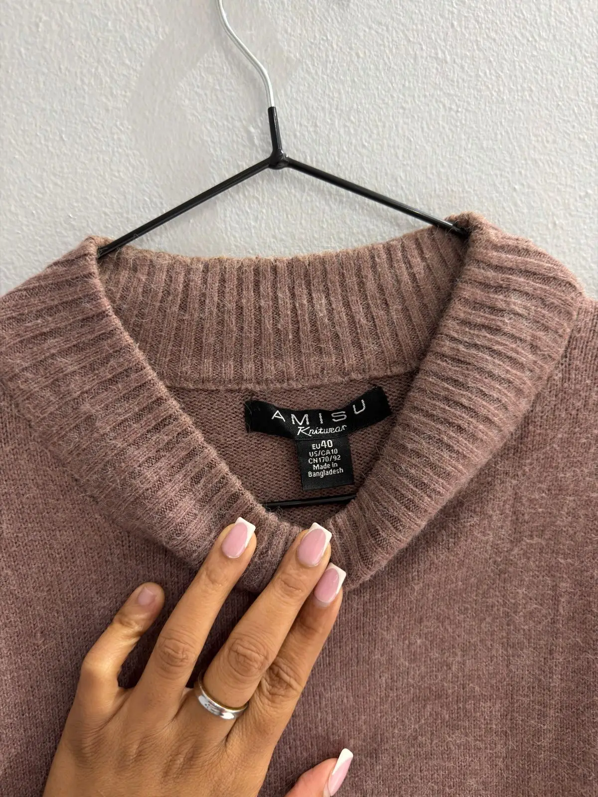 Amisu Knitwear Brown Mock Neck Sweater