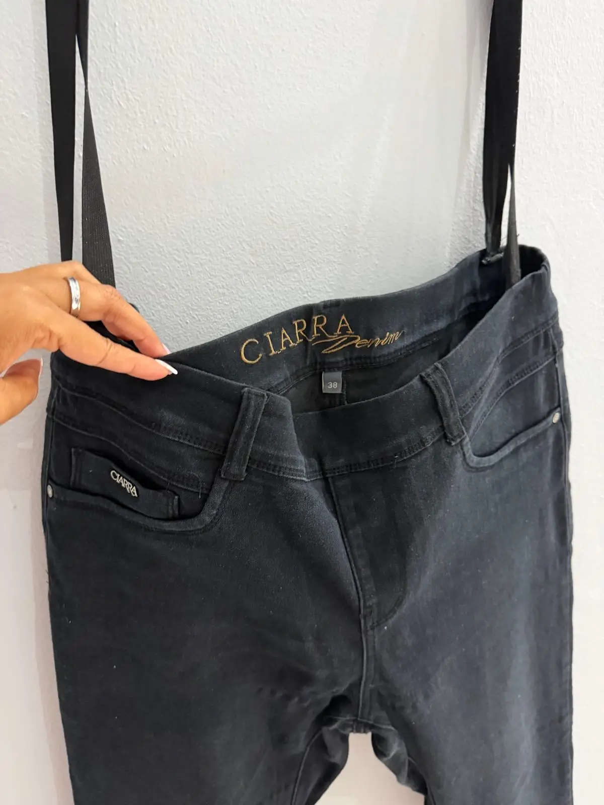 Ciarra Denim Black Jeans with Straps Size 38