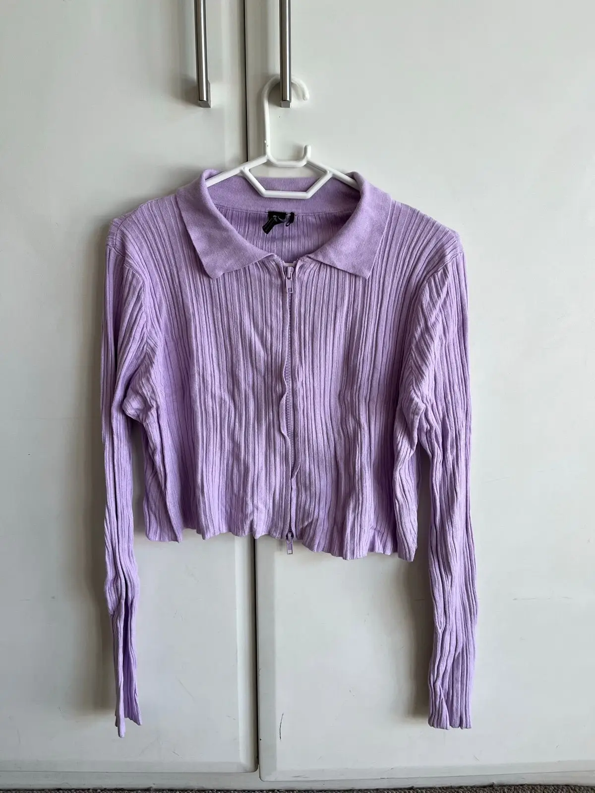 Factorie Light Purple Cropped Zip-Up Top
