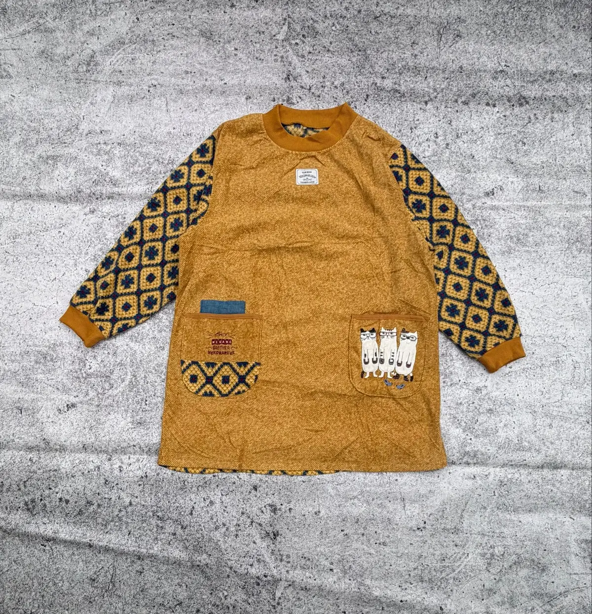 Mustard Yellow Smock Top with Cat Graphic