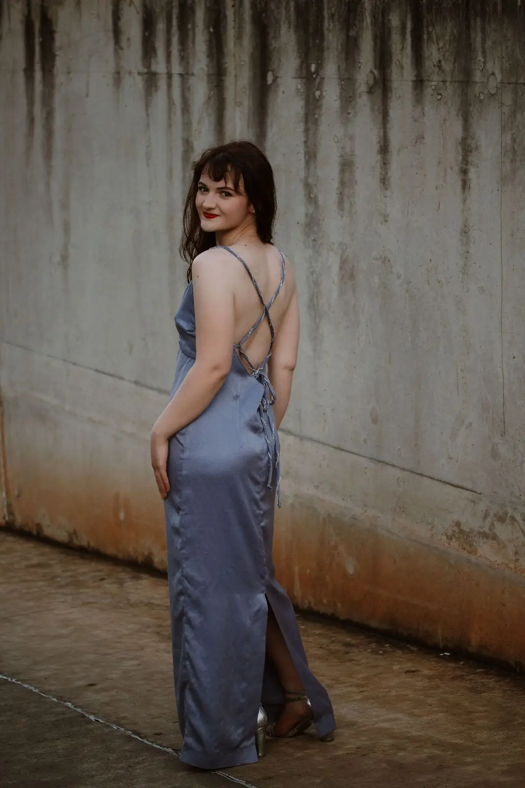 Blue Satin Long Slip Dress
