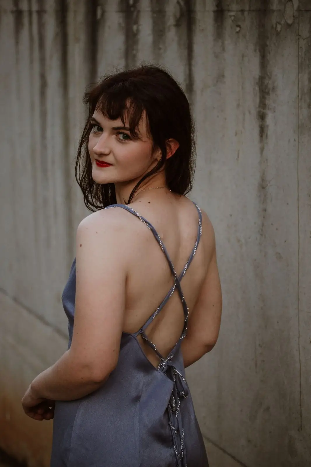 Blue Satin Long Slip Dress