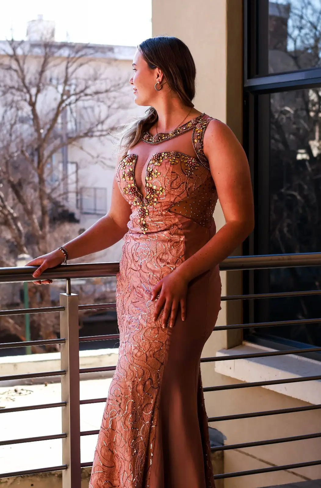 Embellished Rose Gold Formal Evening Dress