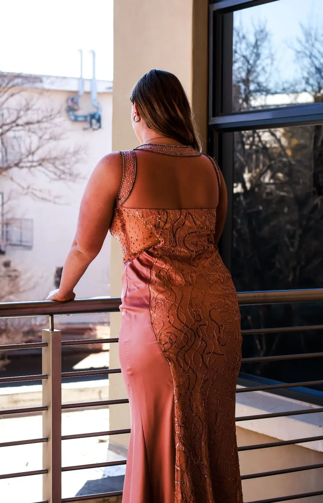 Embellished Rose Gold Formal Evening Dress