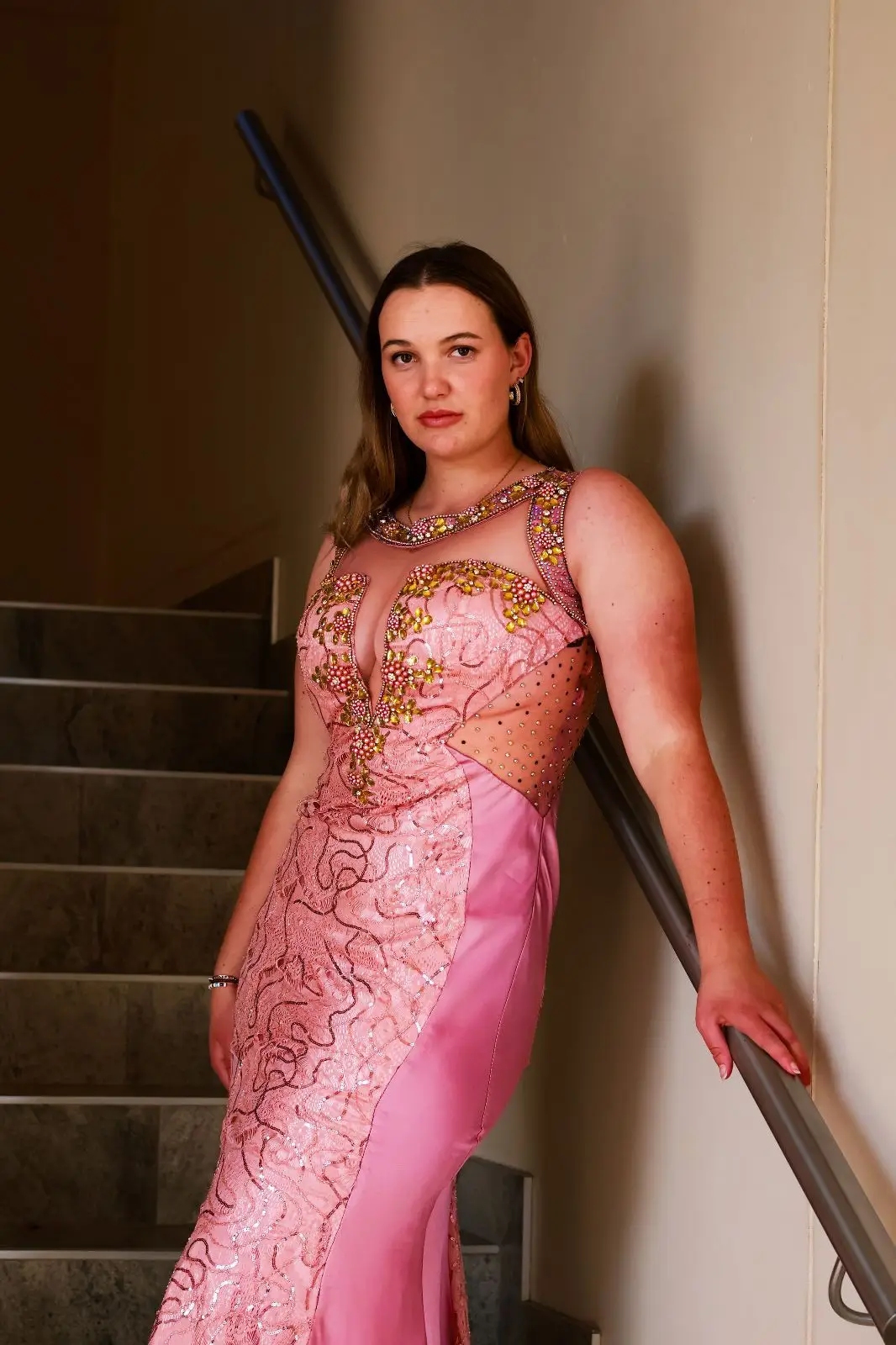 Embellished Rose Gold Formal Evening Dress