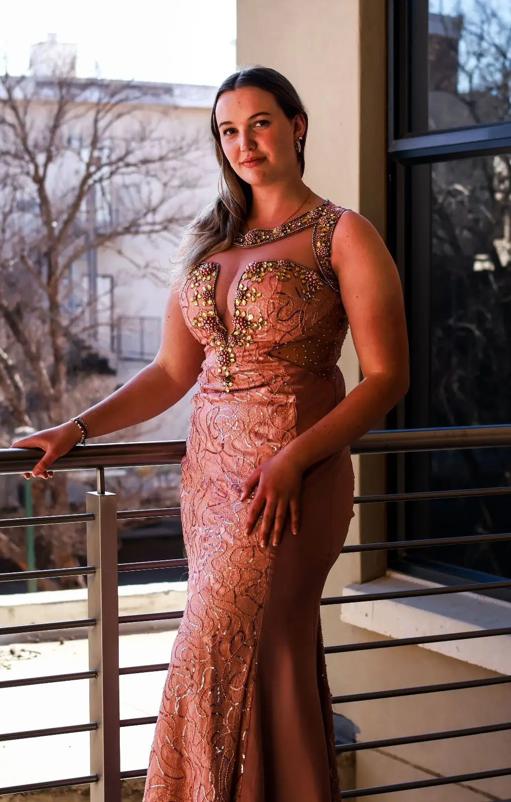 Embellished Rose Gold Formal Evening Dress