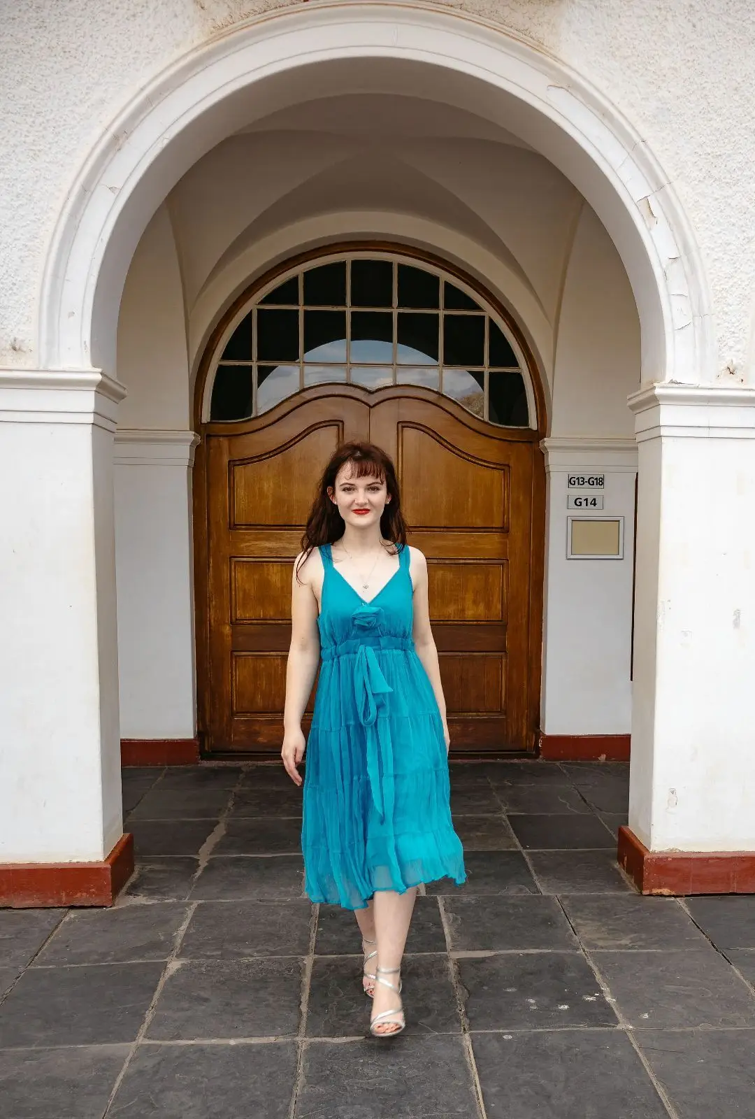 Teal Blue Midi Dress with Bow Detail