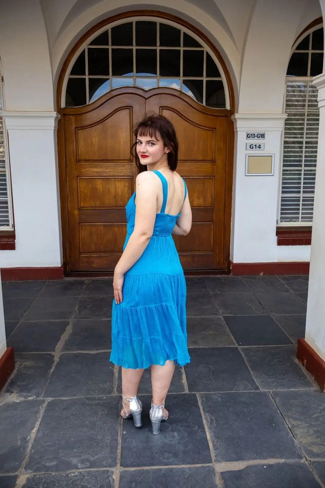Teal Blue Midi Dress with Bow Detail