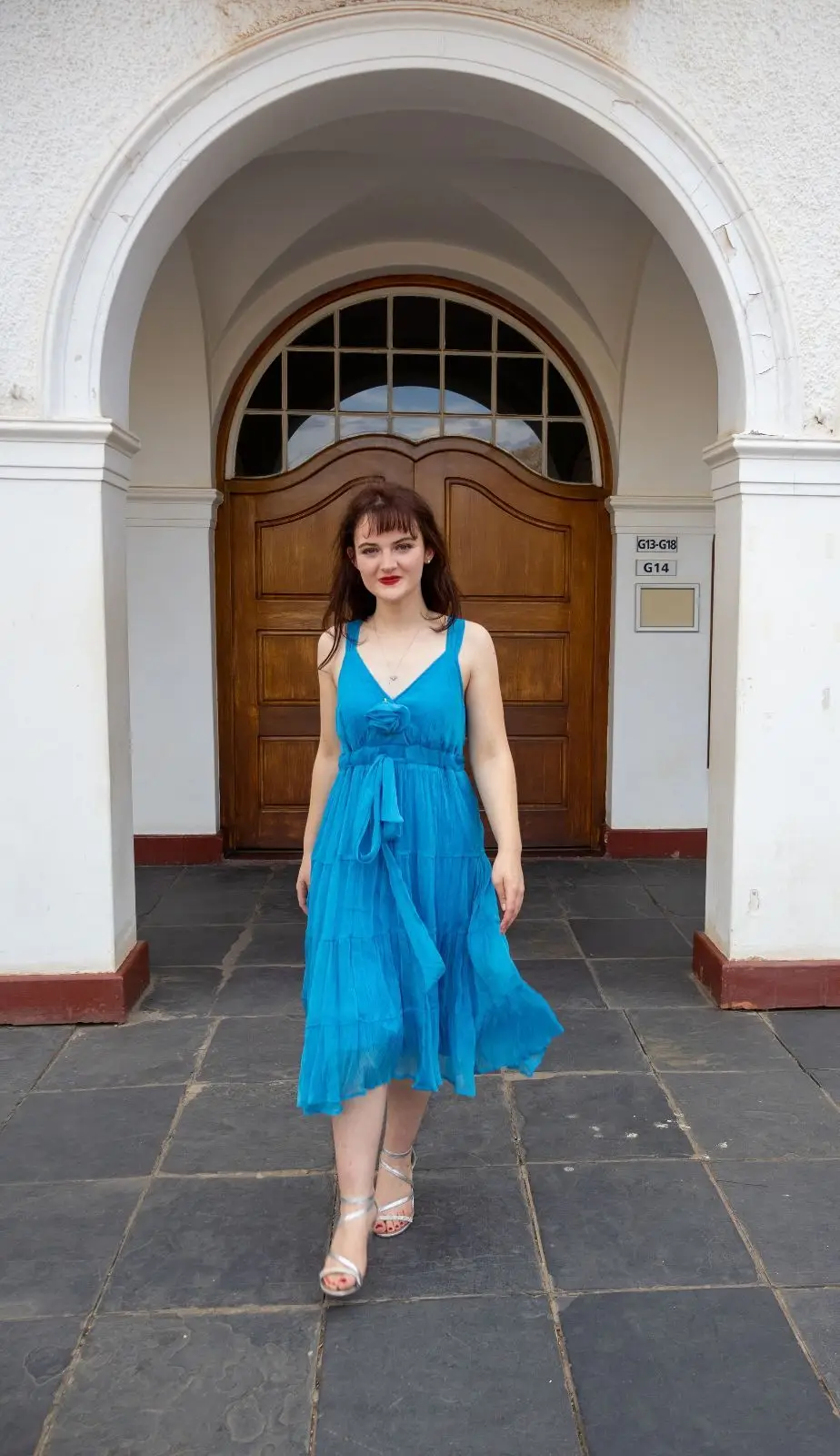 Teal Blue Midi Dress with Bow Detail