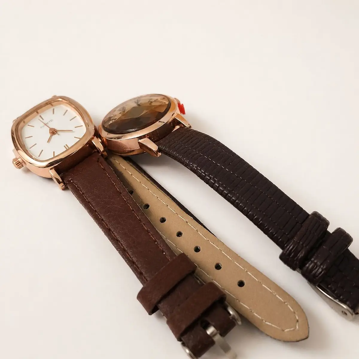 Square Face Watch with Brown Leather Strap