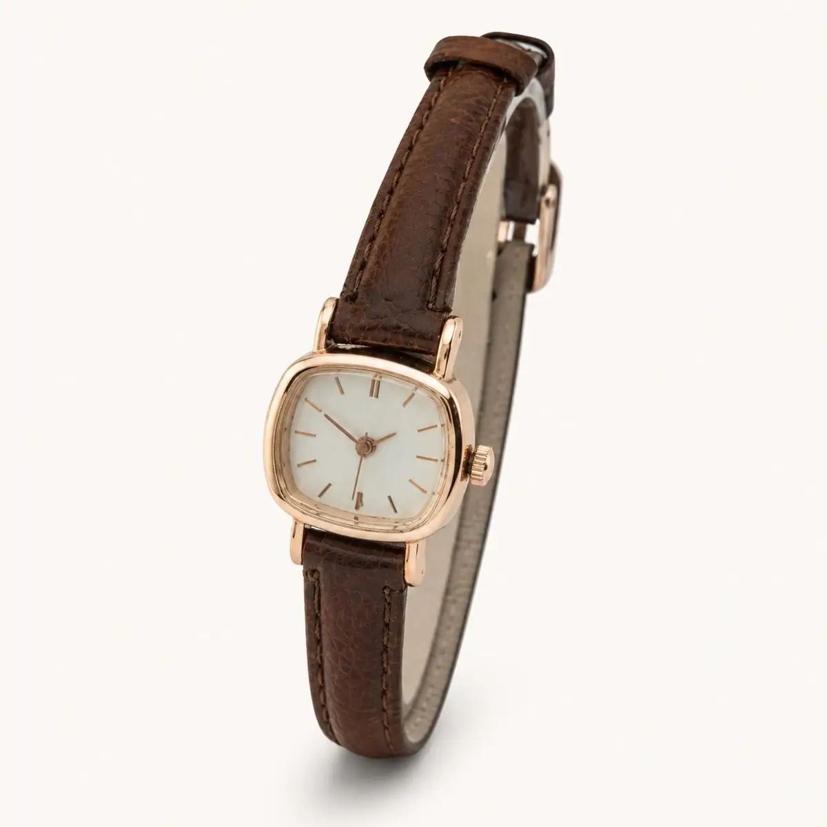 Square Face Watch with Brown Leather Strap