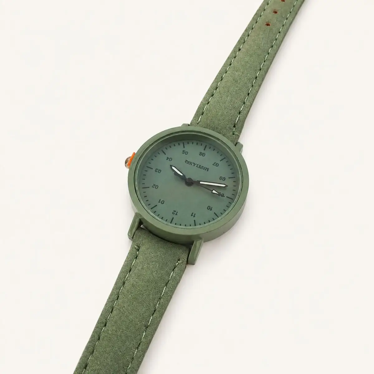 Green Quartz Watch with Suede Strap