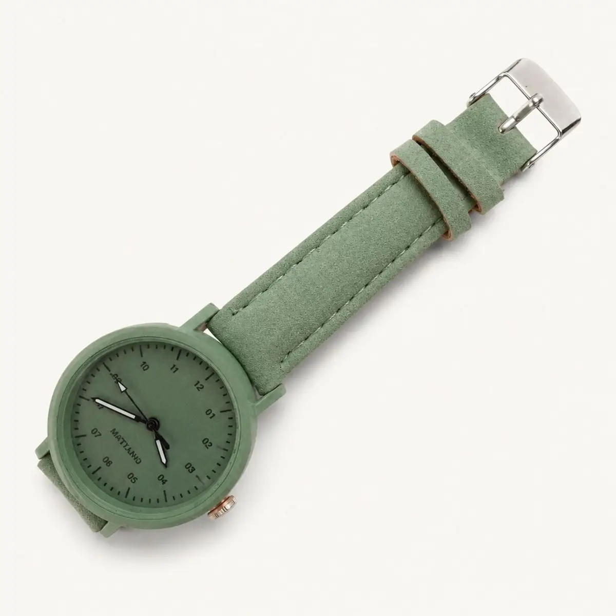 Green Quartz Watch with Suede Strap