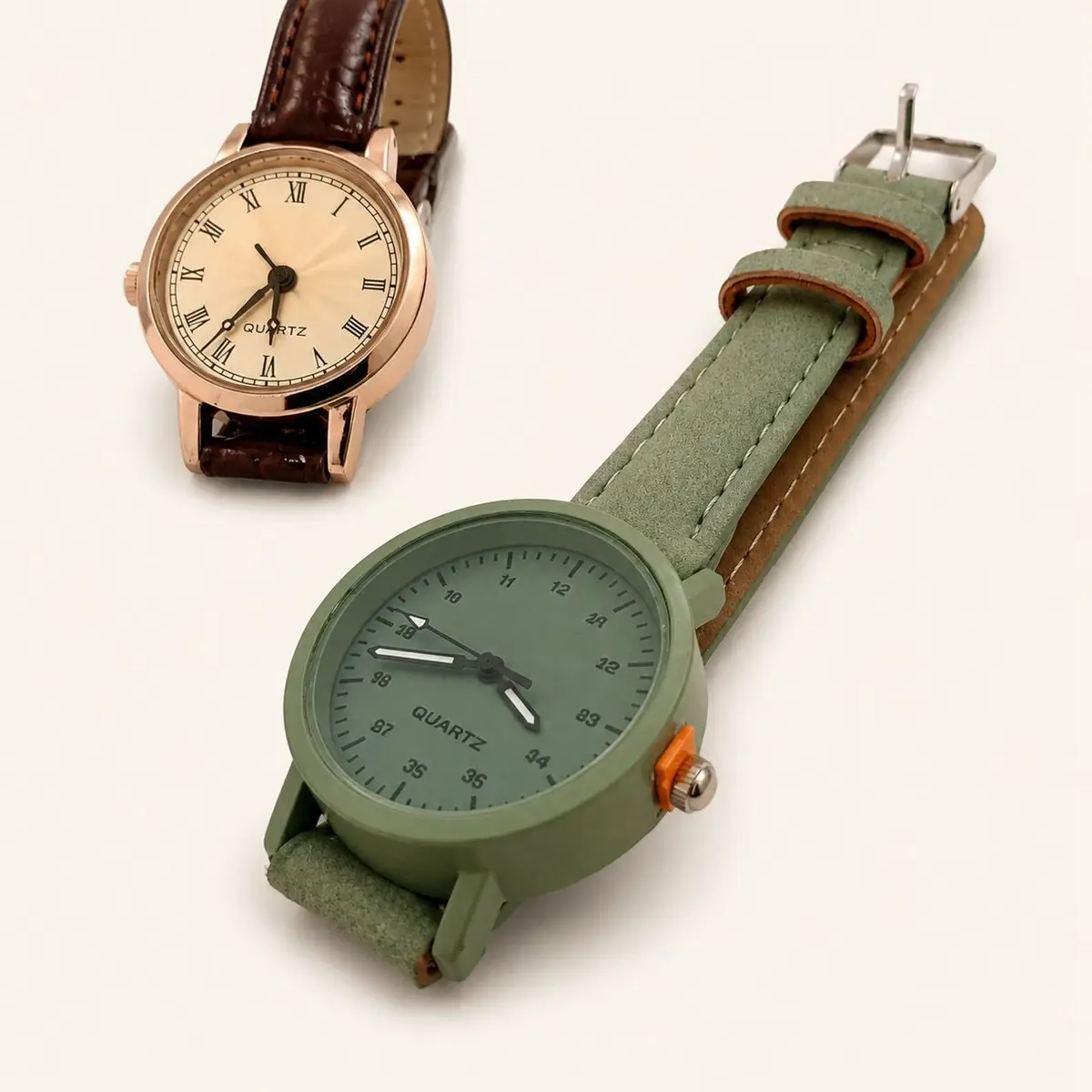 Green Quartz Watch with Suede Strap