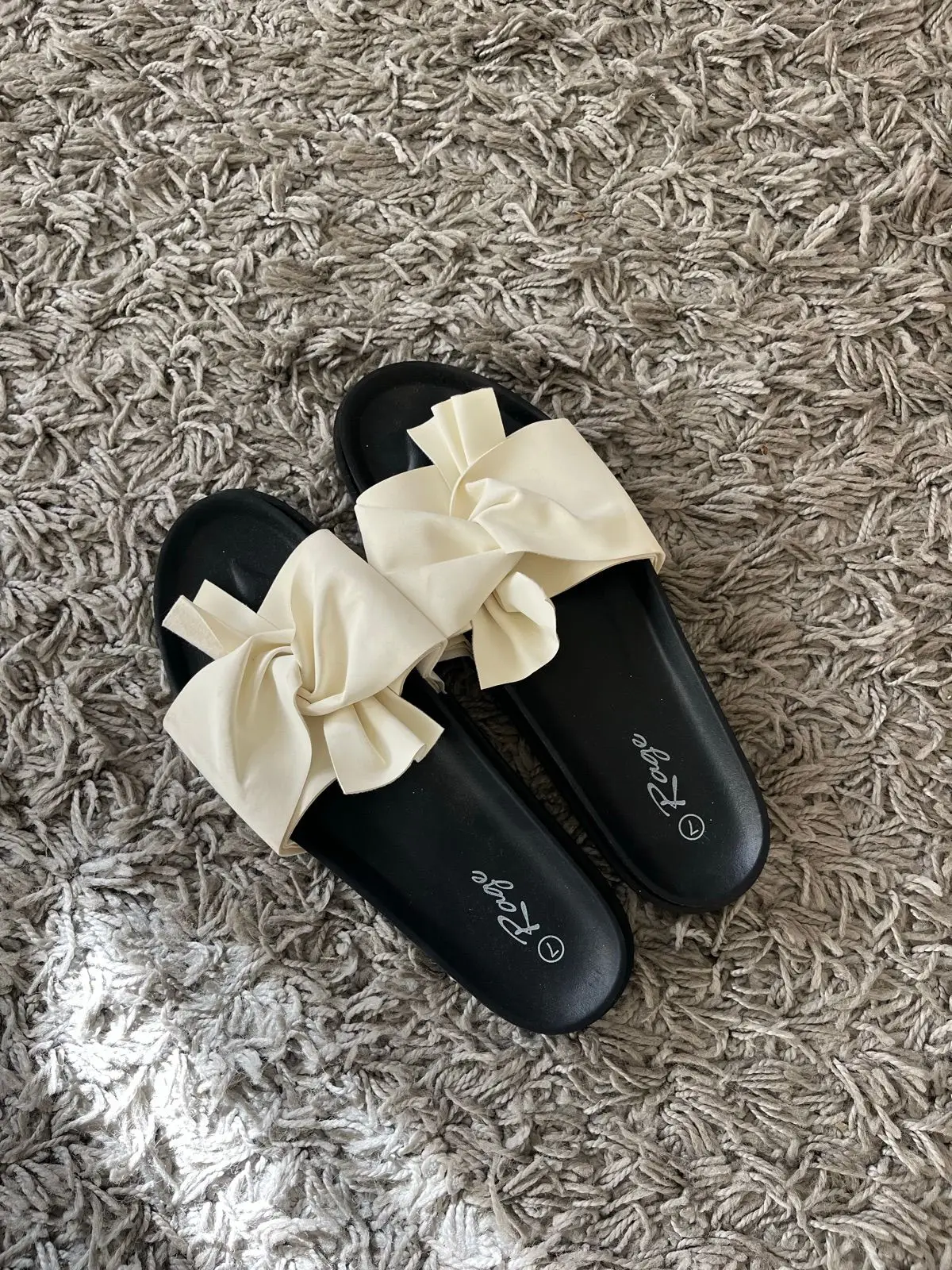 Rage Black Sandals with Cream Bows