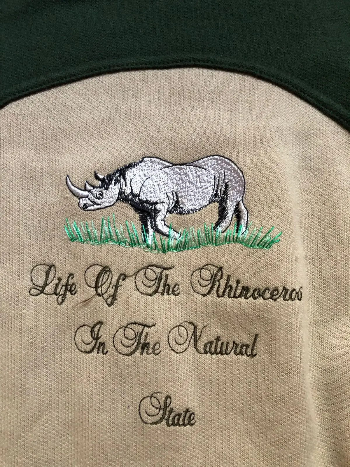Rhino Embroidered Green and Beige Sweatshirt