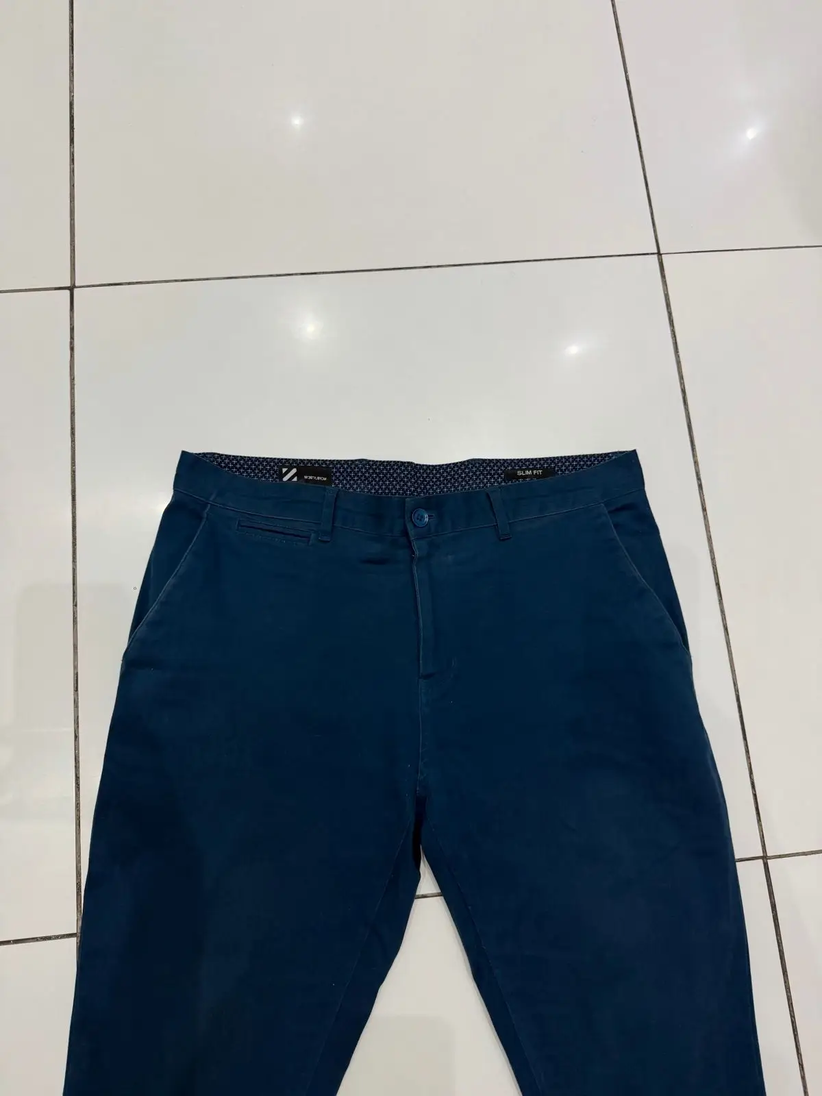 Navy Slim Fit Trousers with Patterned Pockets