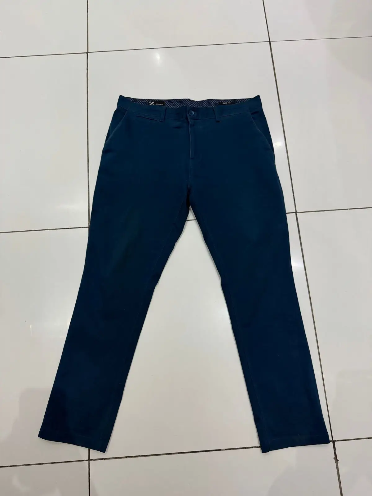 Navy Slim Fit Trousers with Patterned Pockets